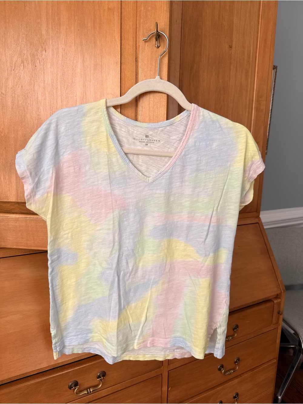 Elliott Lauren 100% Cotton Pastel Tie-Dye V-Neck Tee XS